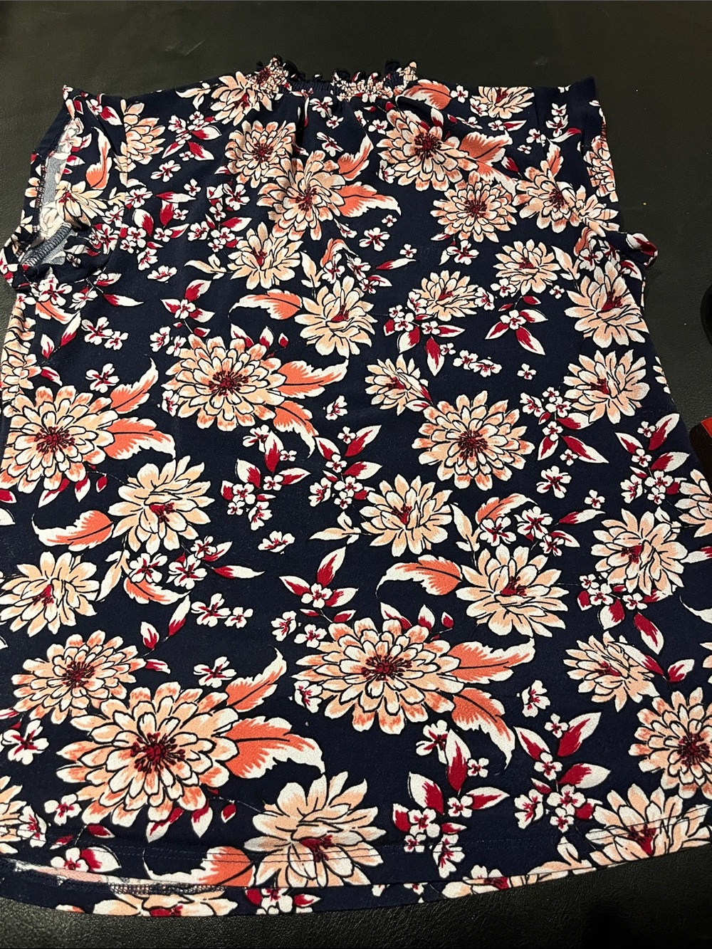 Adrienne Vittadini Navy Floral Smocked Ruffle Sleeve Camisole - Picture 5 of 5